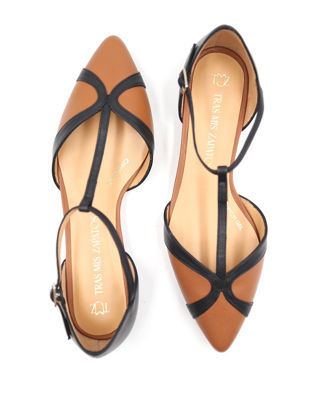 ZAPATO PLANO T-BAR MARRÓN Y NEGRO