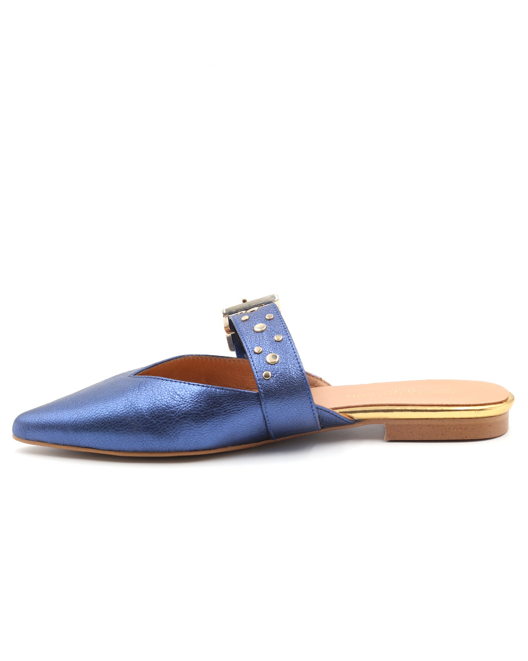MULE PLANA AZUL METALIZADO