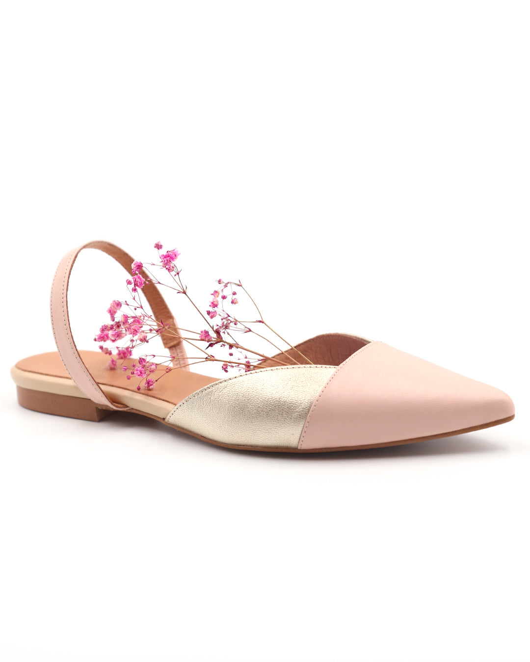 ZAPATO DESTALONADO PLANO ROSA Y DORADO
