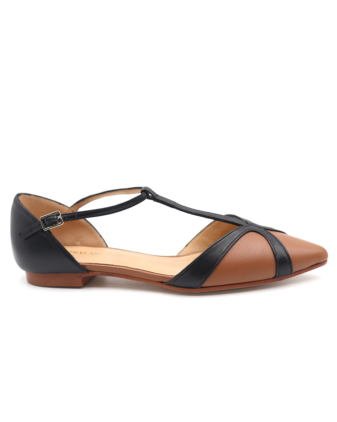 ZAPATO PLANO T-BAR MARRÓN Y NEGRO