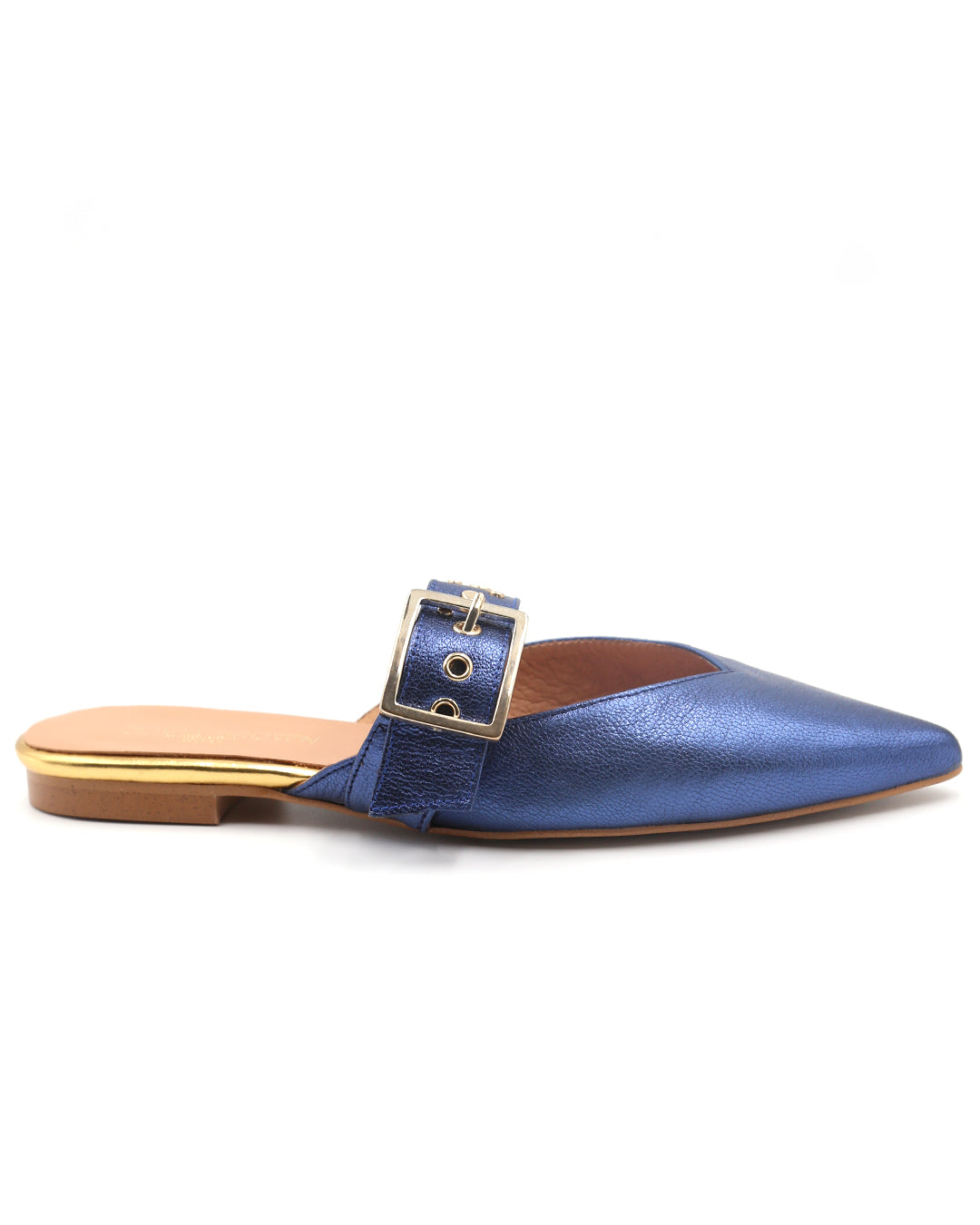 MULE PLANA AZUL METALIZADO