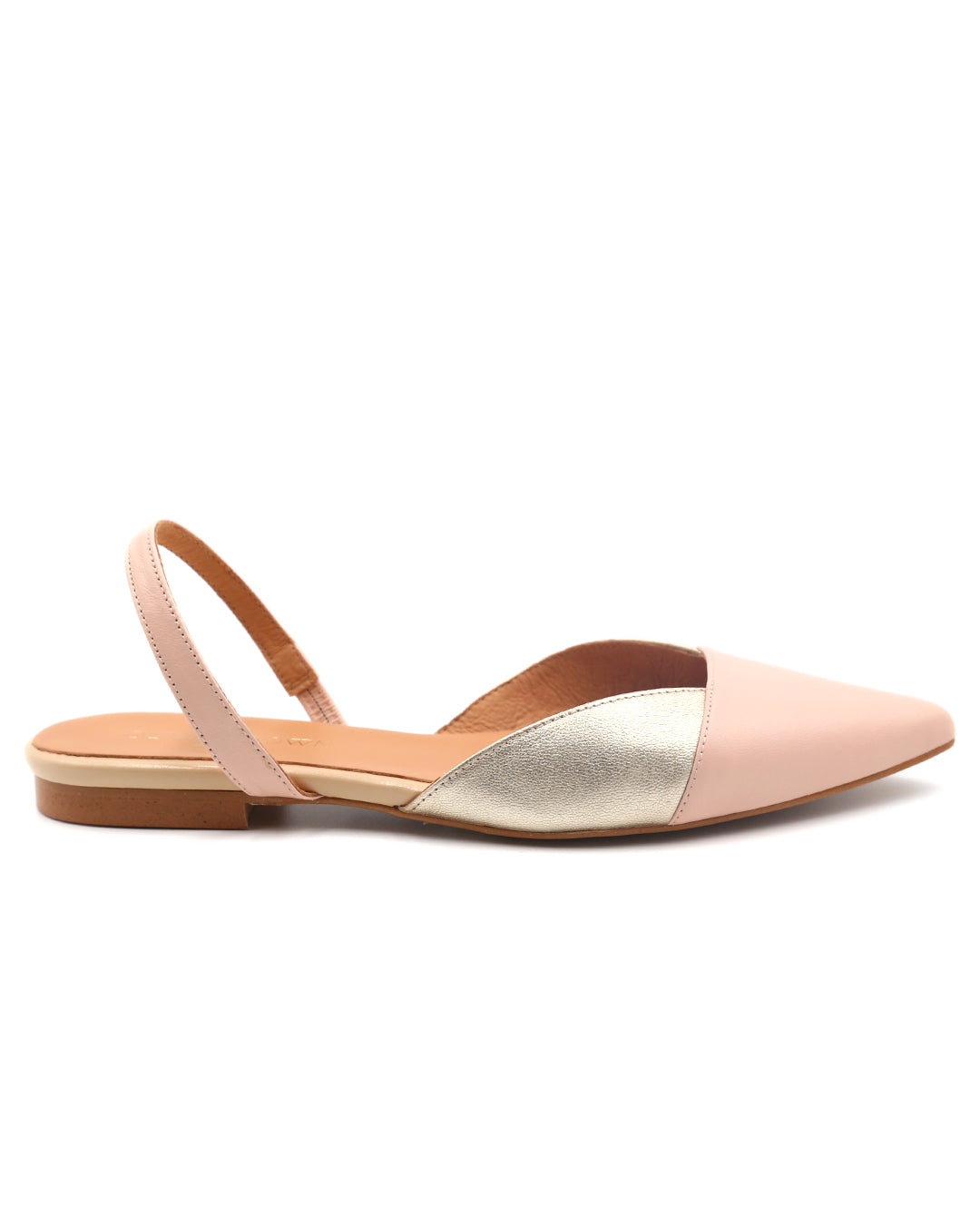 ZAPATO DESTALONADO PLANO ROSA Y DORADO