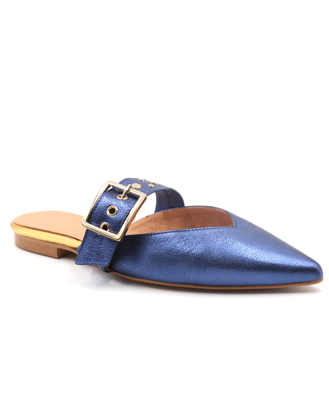 MULE PLANA AZUL METALIZADO