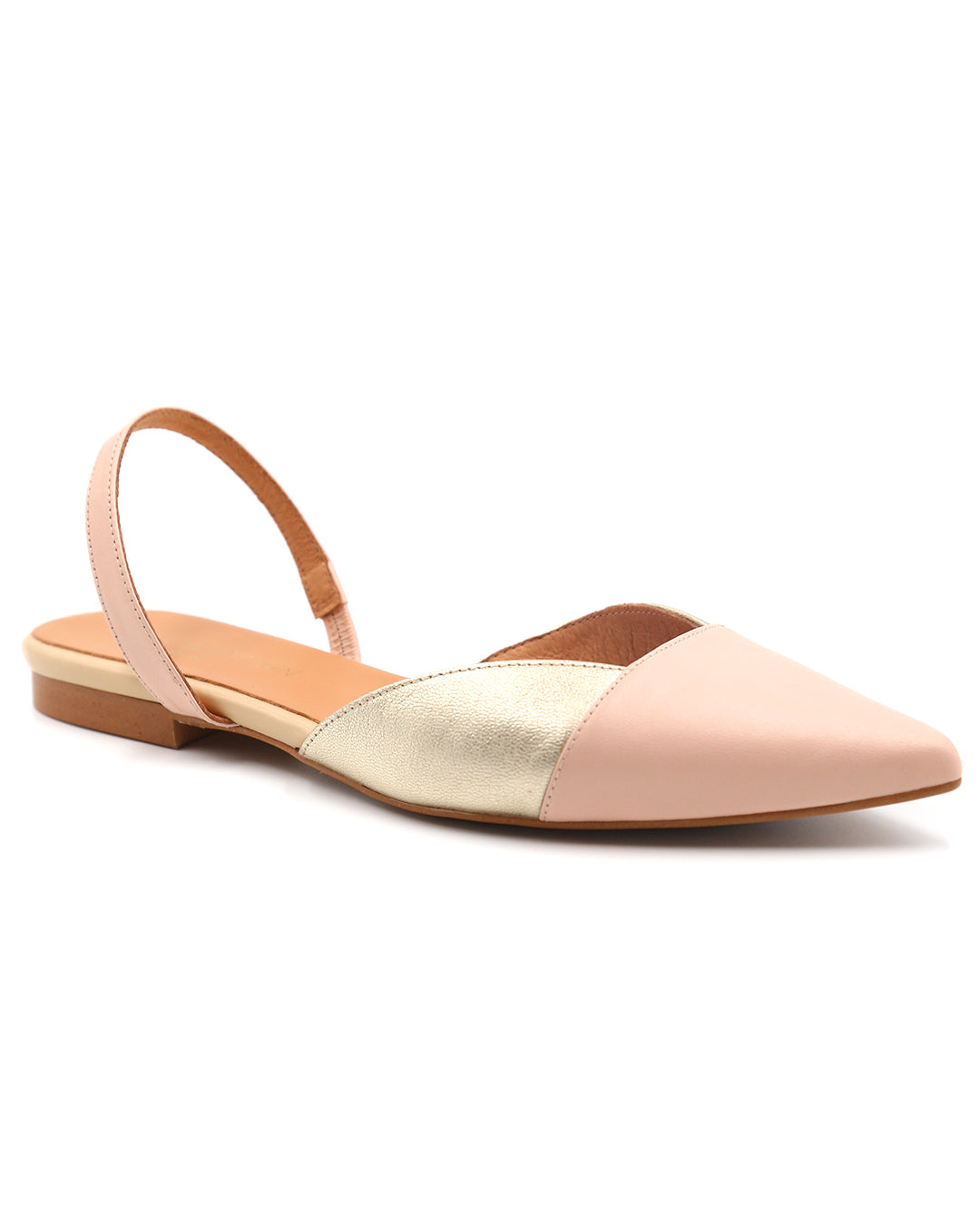 ZAPATO DESTALONADO PLANO ROSA Y DORADO