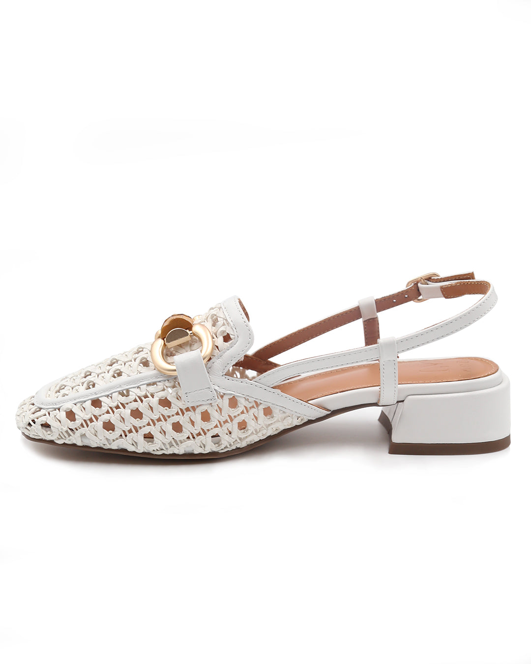 ZAPATO BLANCO DE TACÓN DESTALONADO PIEL TRENZADA