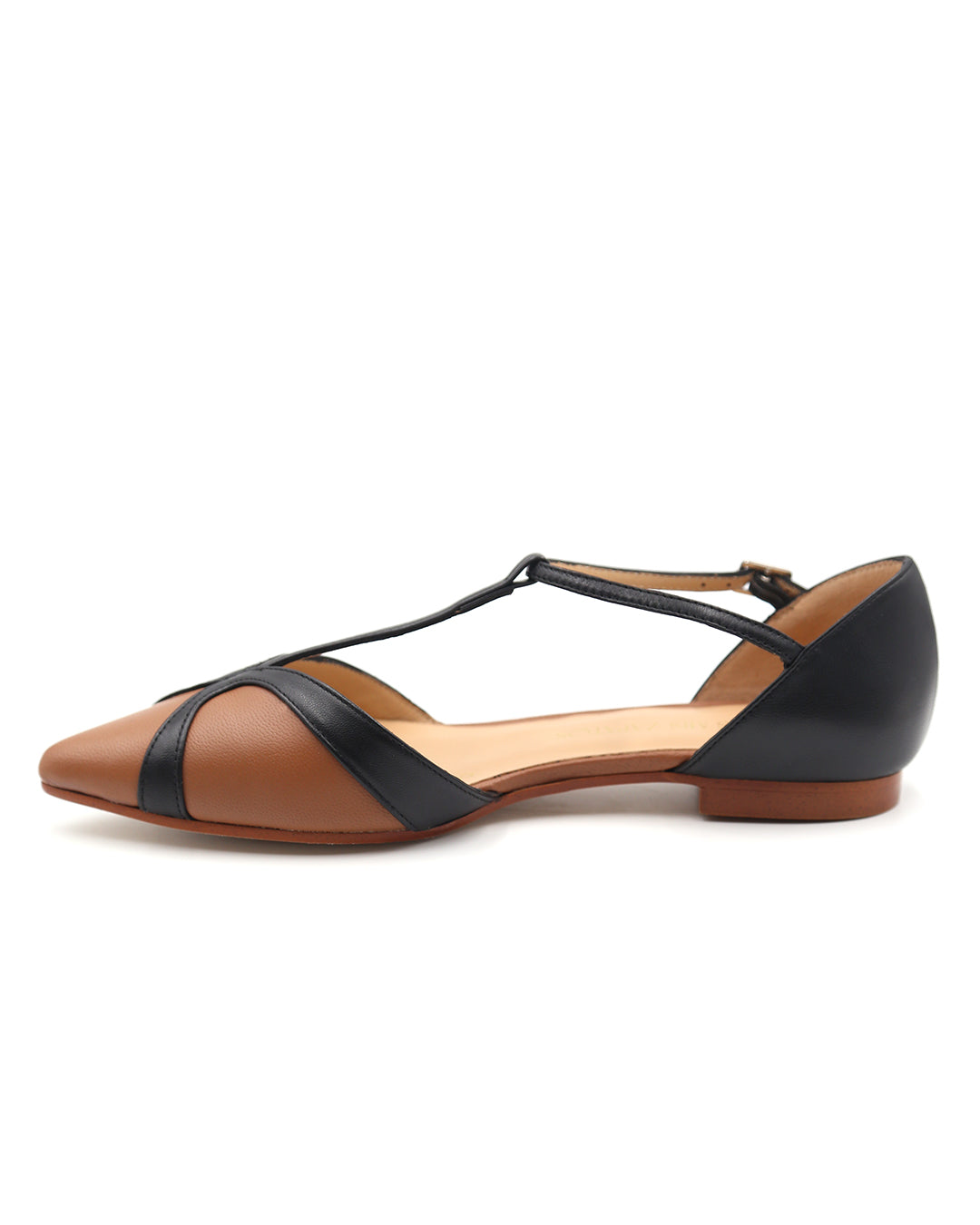 ZAPATO PLANO T-BAR MARRÓN Y NEGRO
